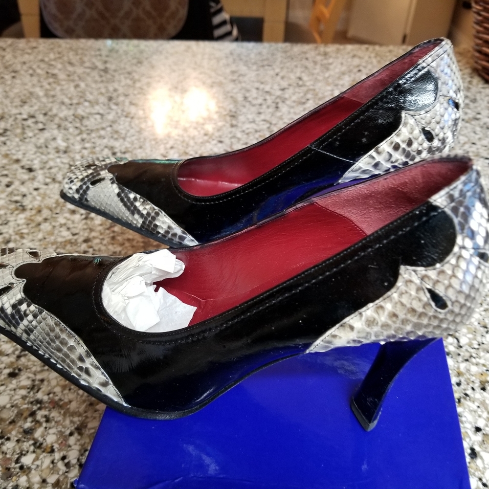 Designer High Heel Pump, Two Tone Python Snakeski… - image 2
